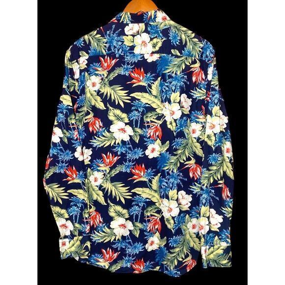 Tunevuse Blue Aloha Tropical Regular Fit Button Up Shirt Long Sleeve Men's Sz XL - Picture 4 of 14
